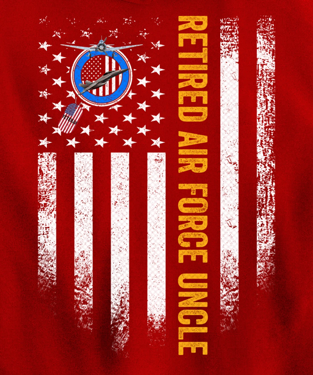 Vintage USA American Flag Retired US Air Force Veteran Uncle Pullover Hoodie