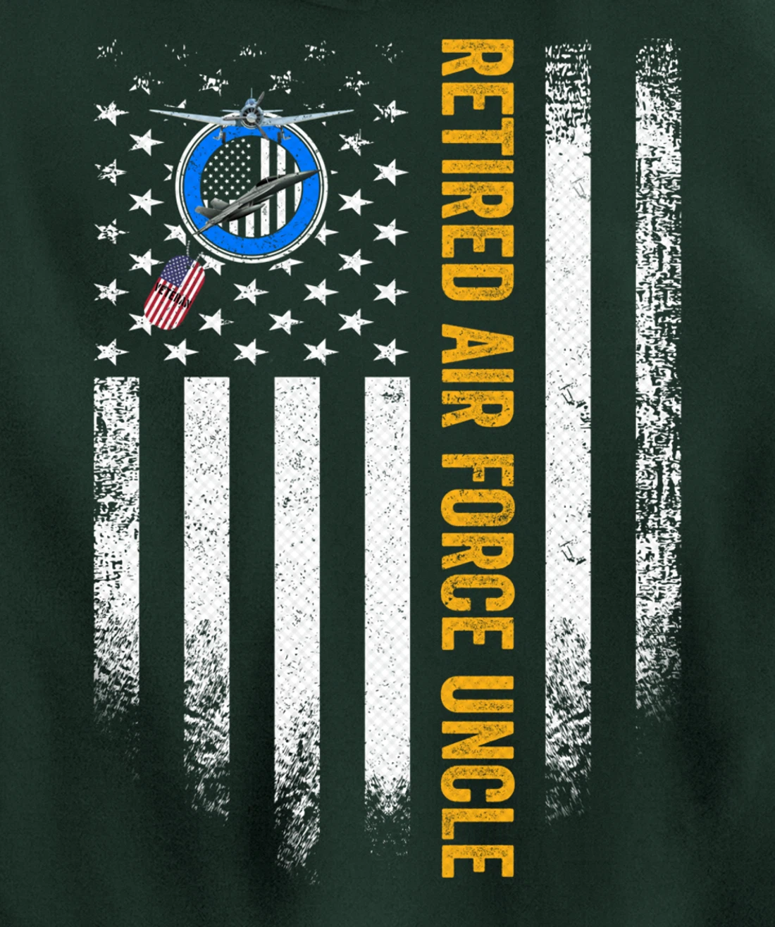 Vintage USA American Flag Retired US Air Force Veteran Uncle Pullover Hoodie