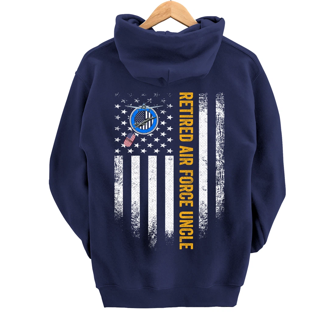 Vintage USA American Flag Retired US Air Force Veteran Uncle Pullover Hoodie
