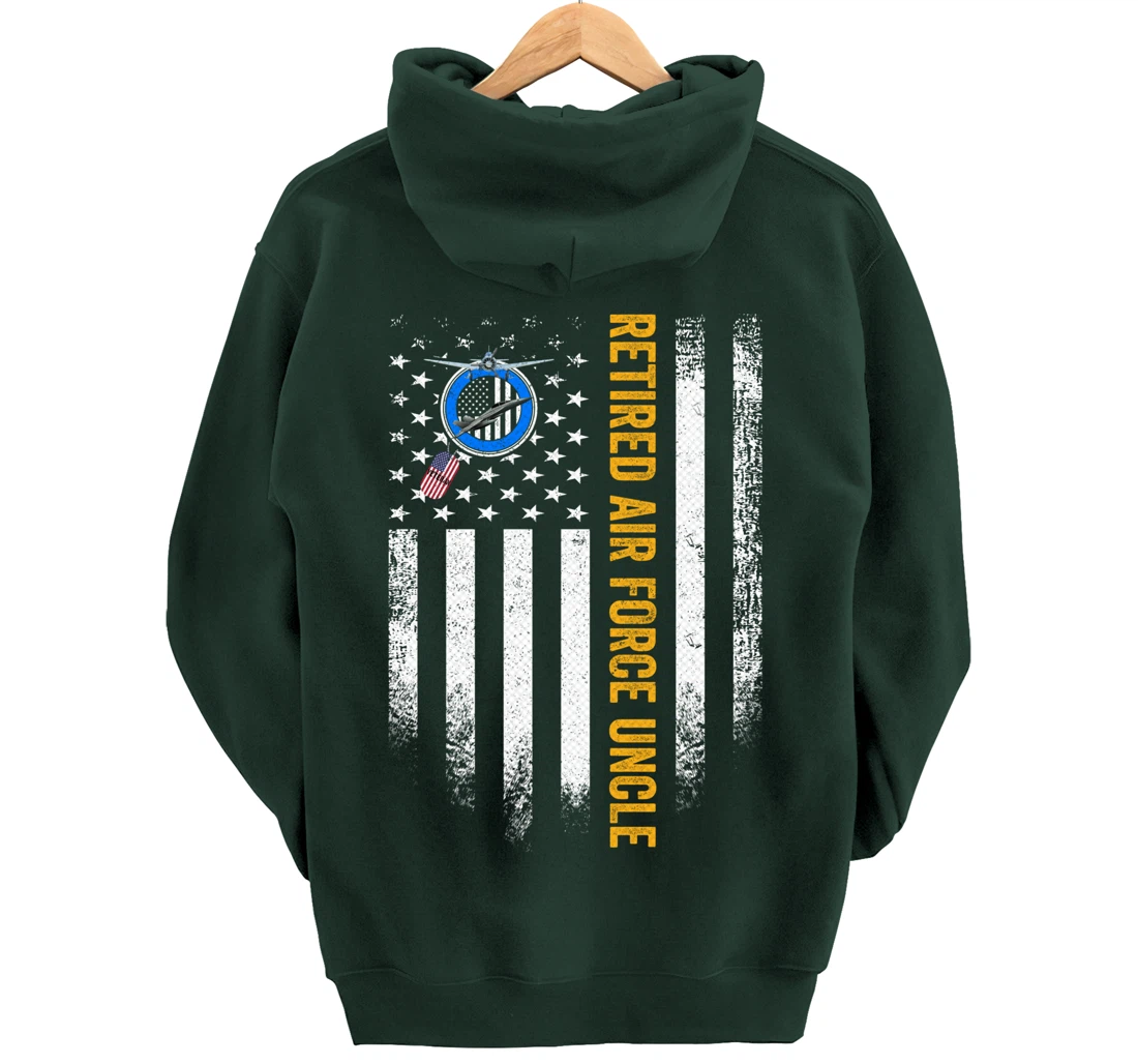 Vintage USA American Flag Retired US Air Force Veteran Uncle Pullover Hoodie
