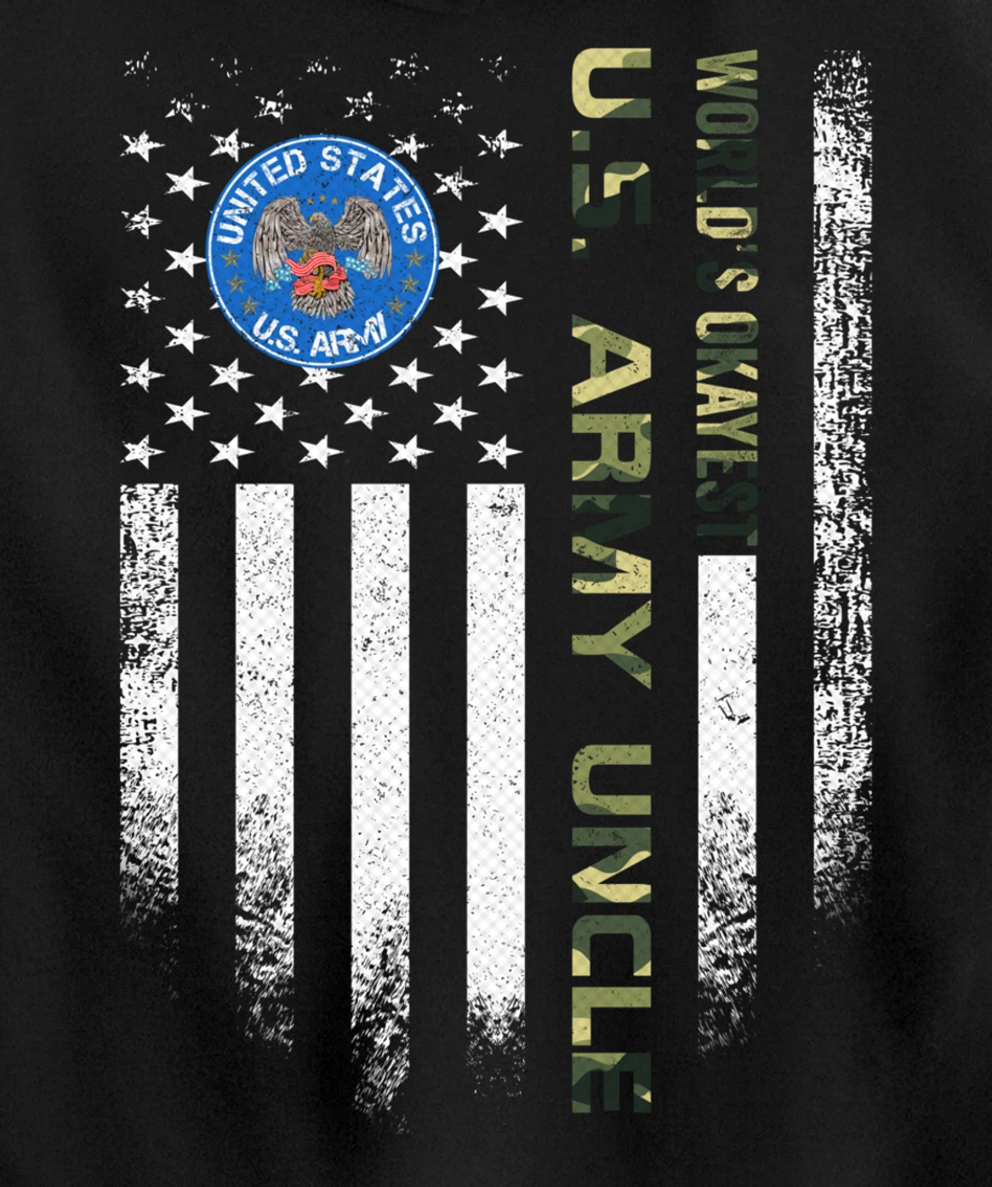 Vintage USA American Flag World's Okayest Army Veteran Uncle Pullover Hoodie