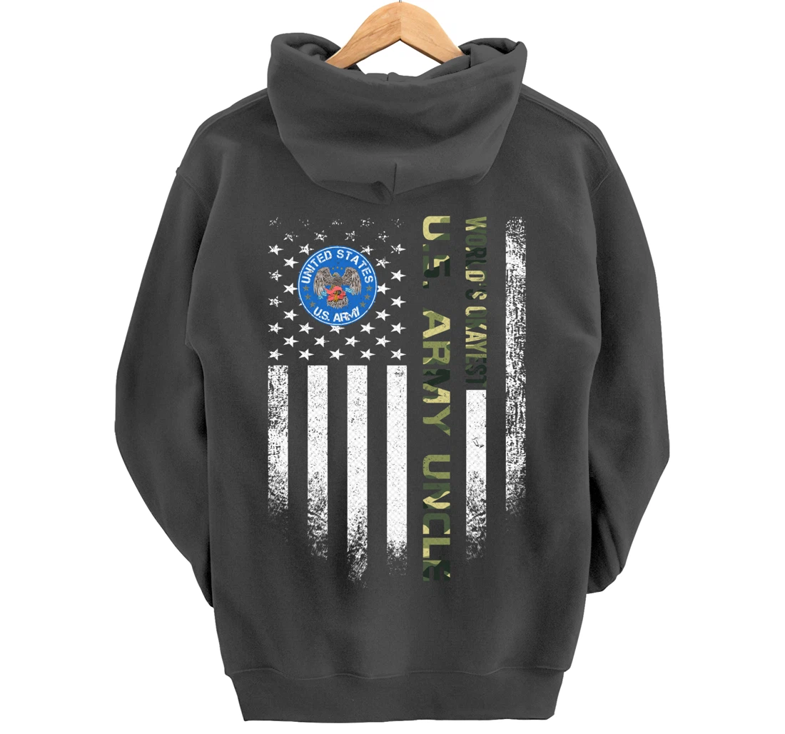 Vintage USA American Flag World's Okayest Army Veteran Uncle Pullover Hoodie
