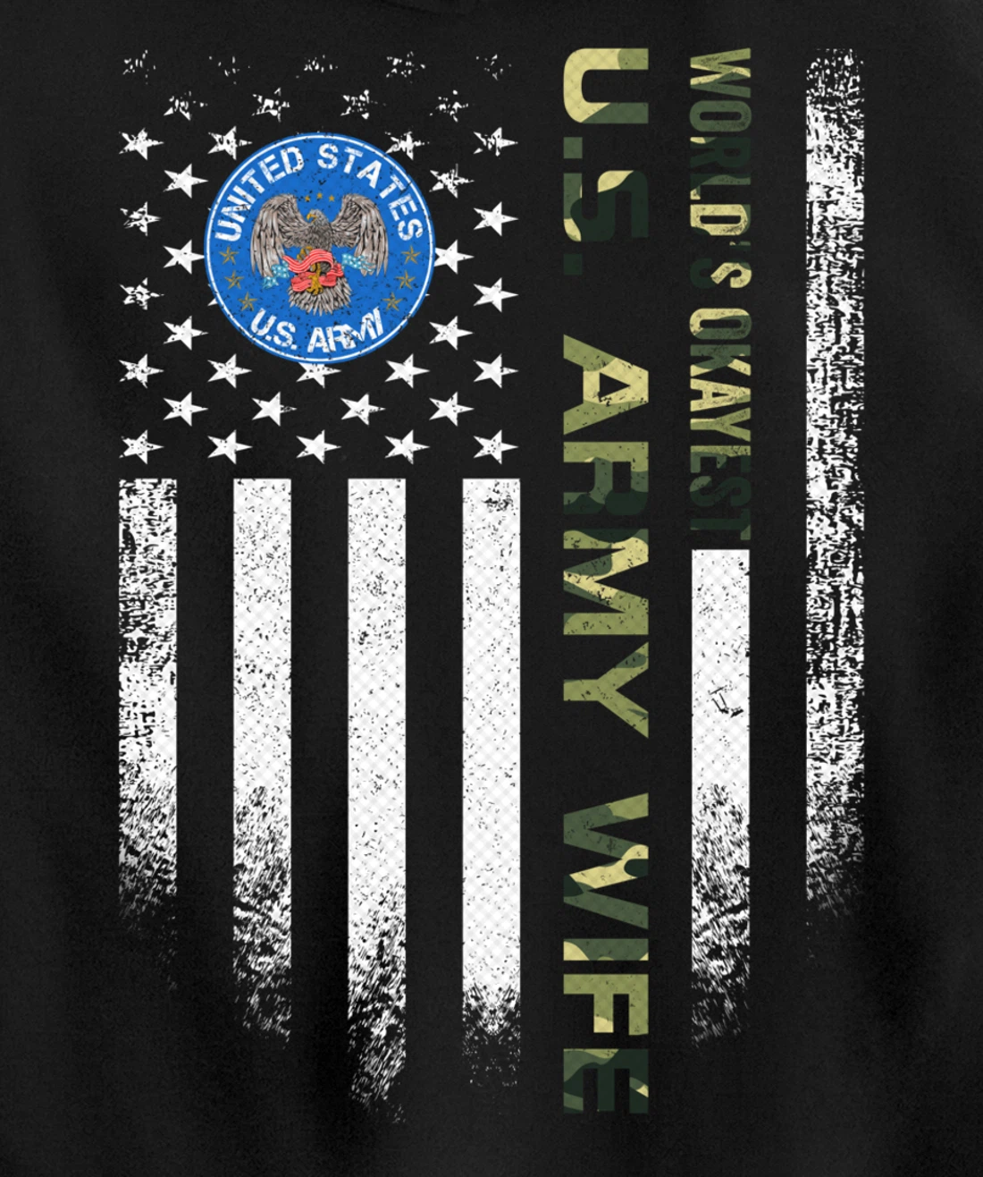 Vintage USA American Flag World's Okayest Army Veteran Wife Pullover Hoodie