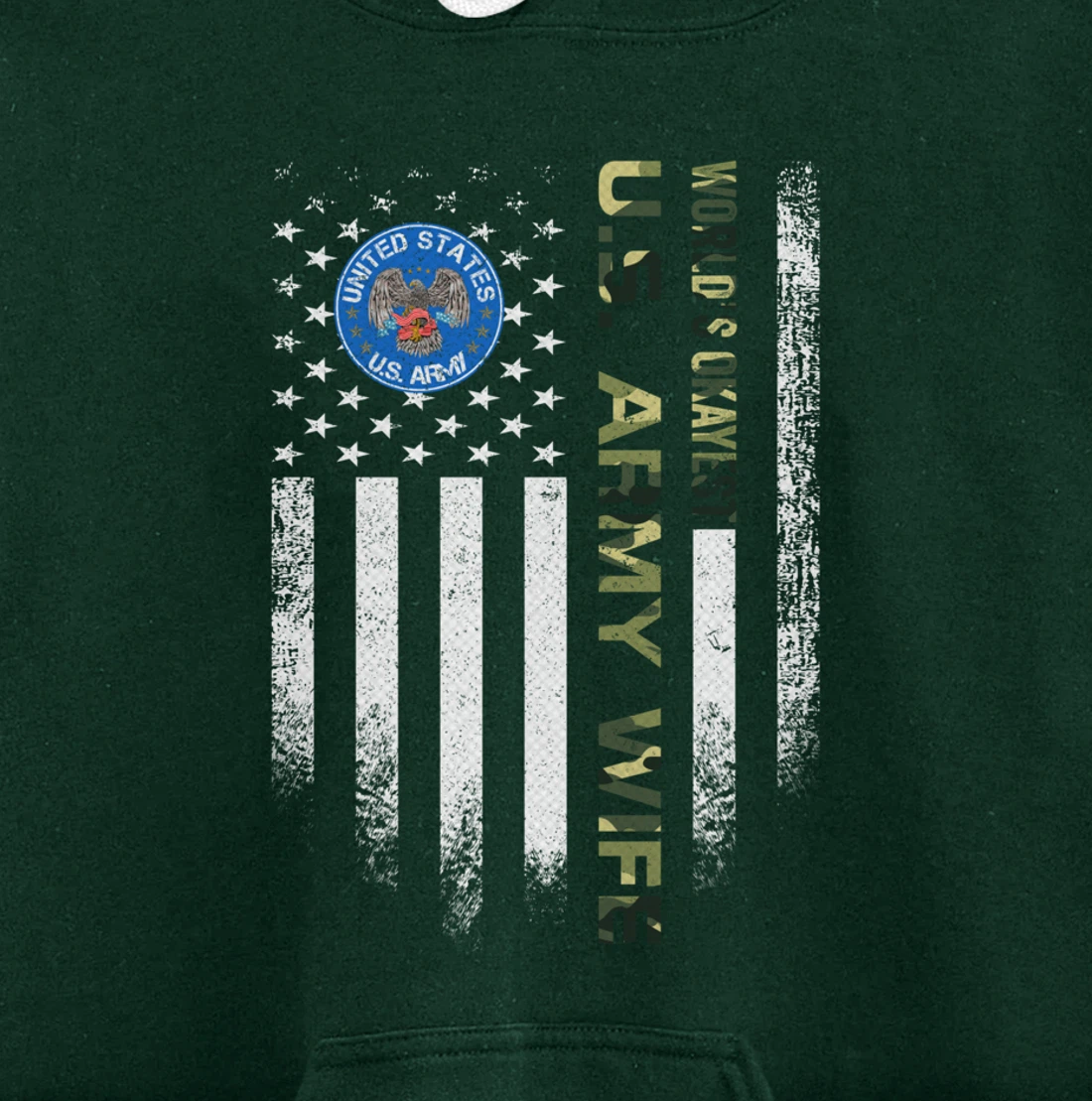 Vintage USA American Flag World's Okayest Army Veteran Wife Pullover Hoodie