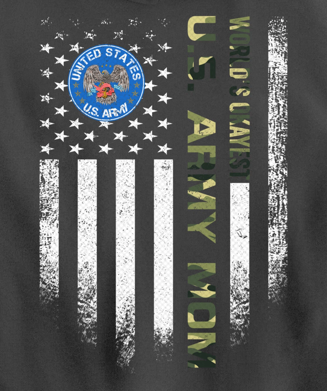 Vintage US American Flag World's Okayest US Army Veteran Mom Pullover Hoodie