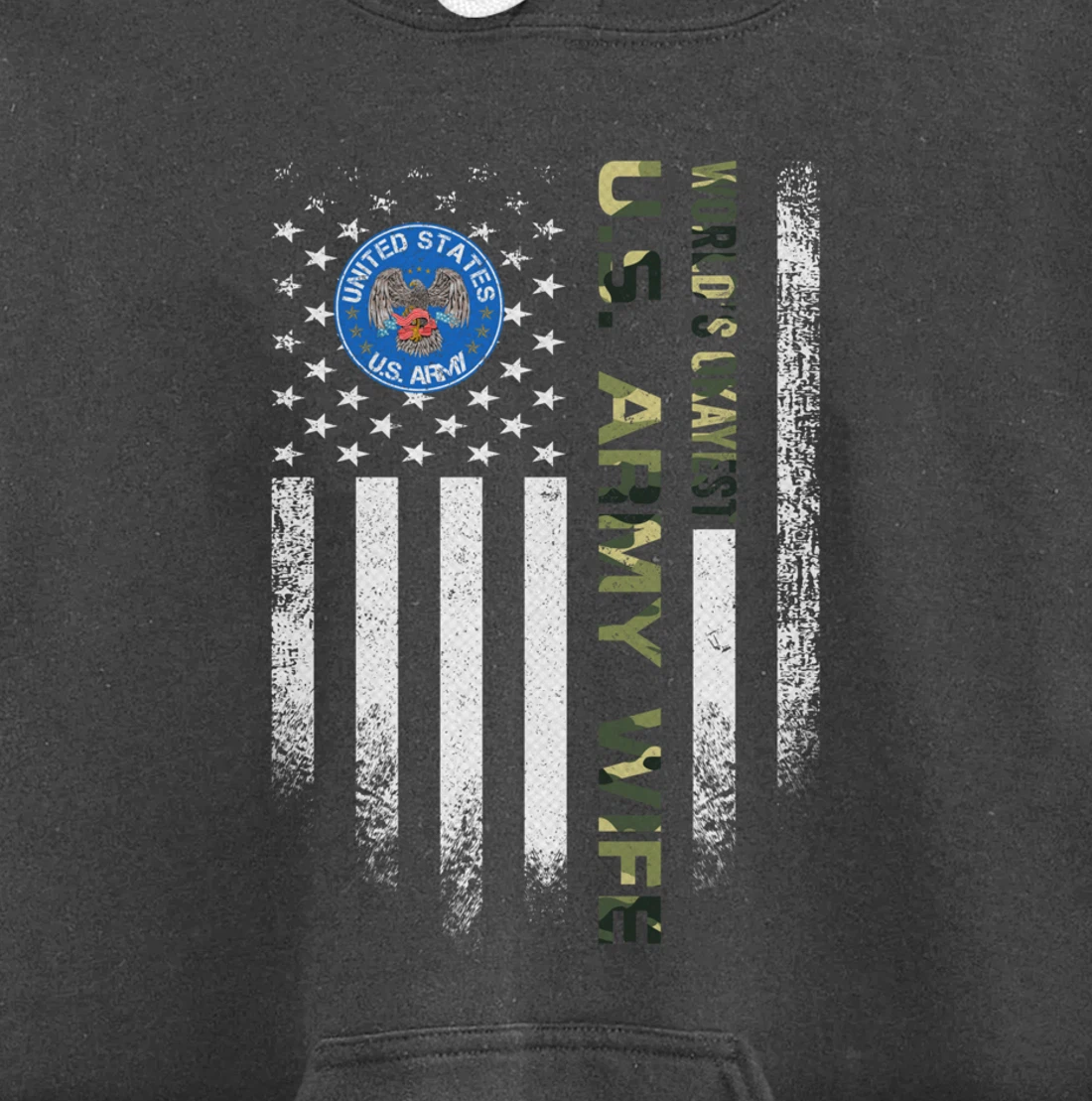 Vintage USA American Flag World's Okayest Army Veteran Wife Pullover Hoodie