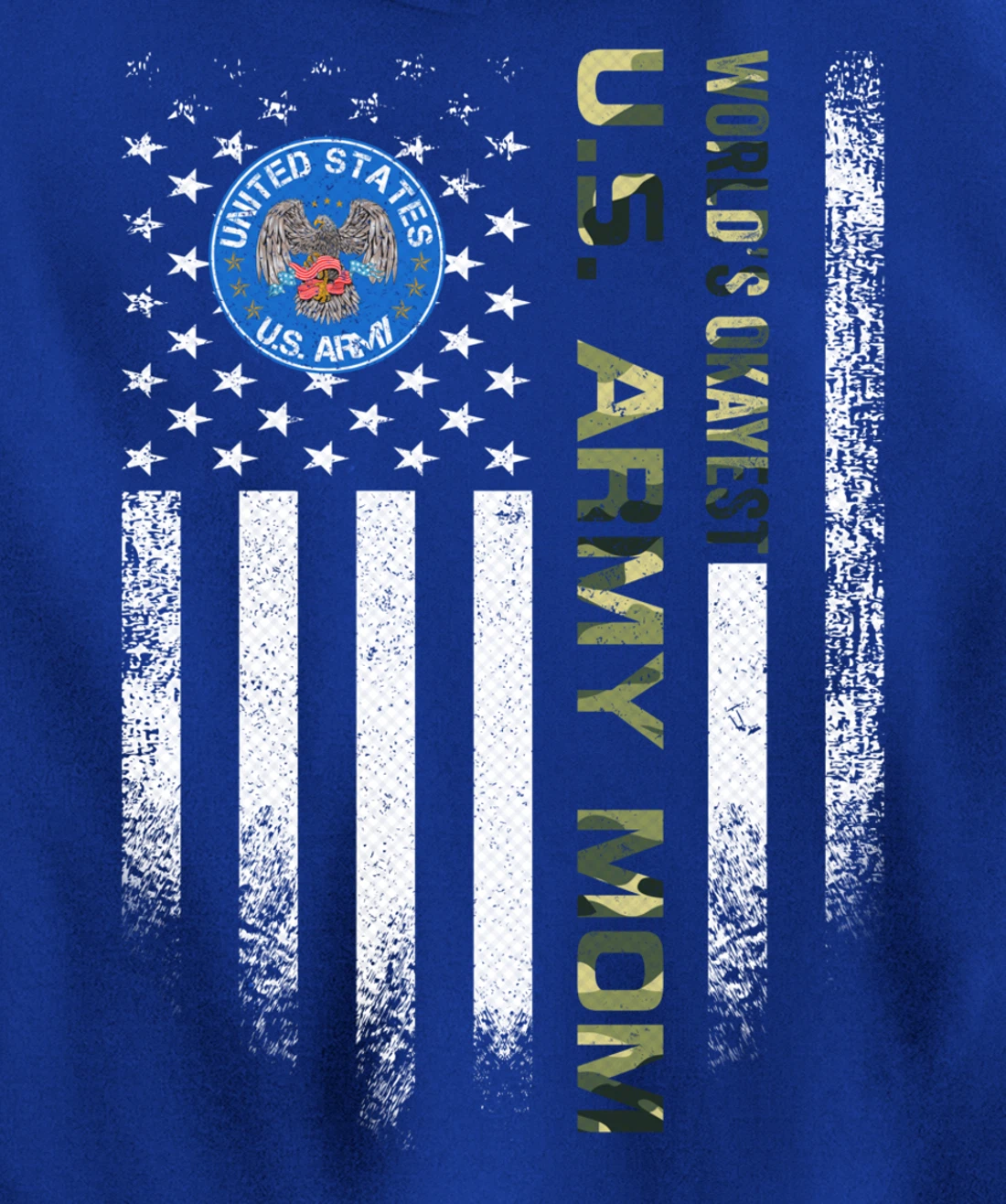 Vintage US American Flag World's Okayest US Army Veteran Mom Pullover Hoodie