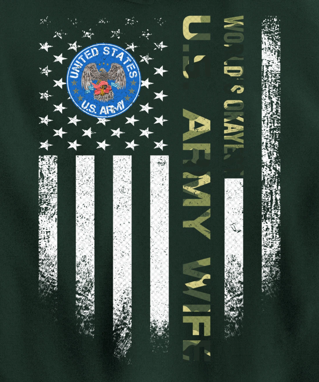 Vintage USA American Flag World's Okayest Army Veteran Wife Pullover Hoodie