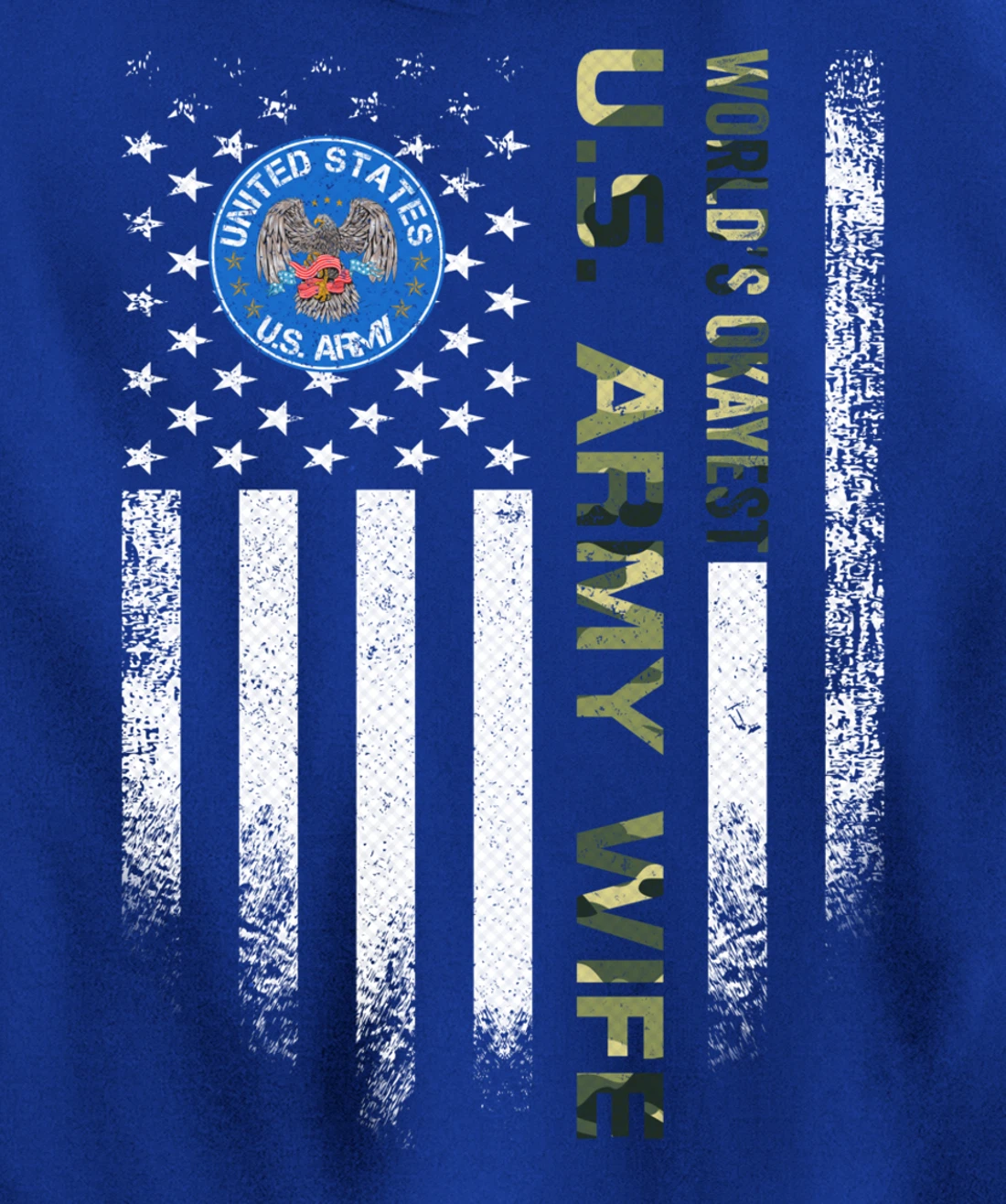 Vintage USA American Flag World's Okayest Army Veteran Wife Pullover Hoodie