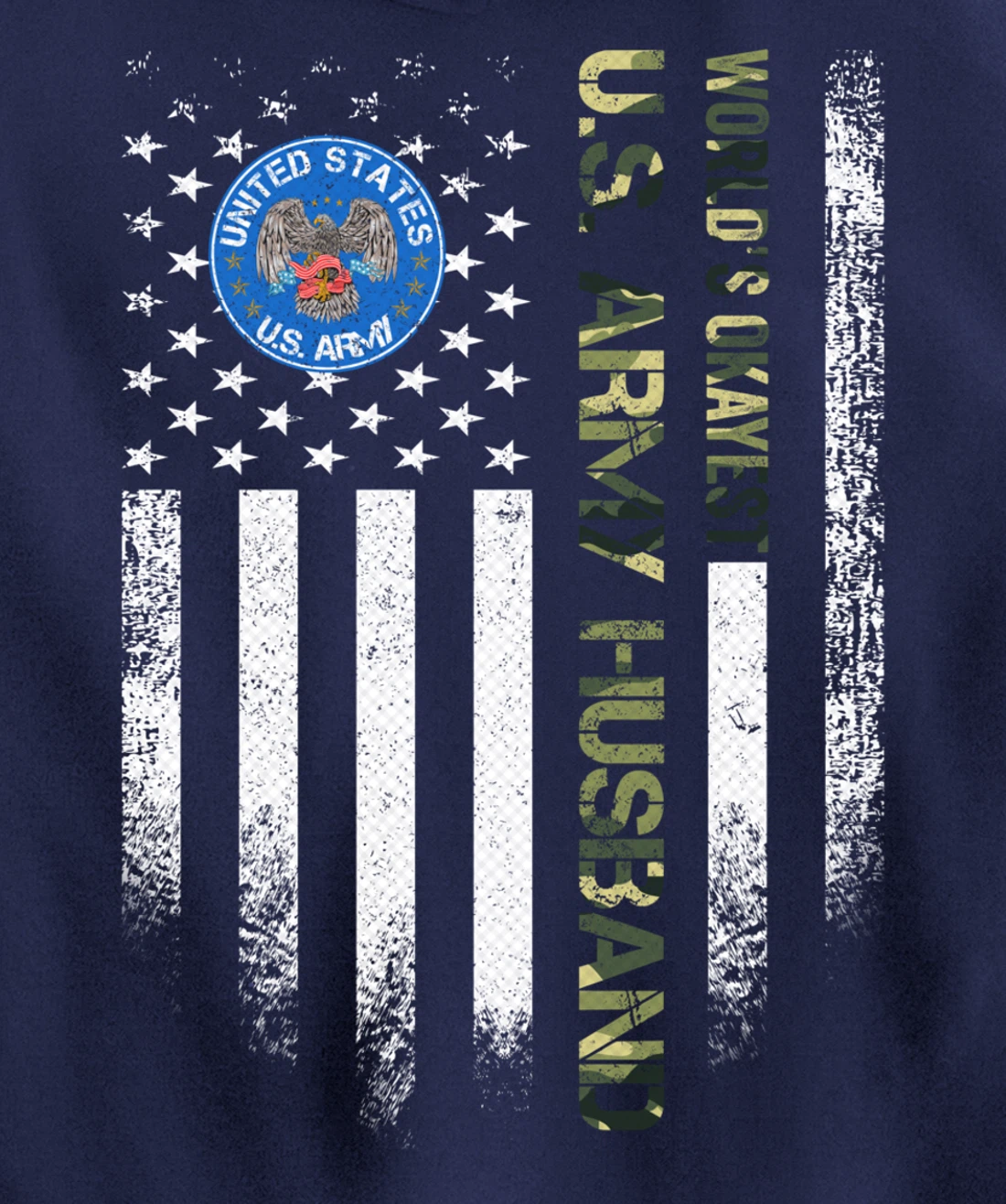 Vintage American Flag World's Okayest Army Veteran Husband Pullover Hoodie