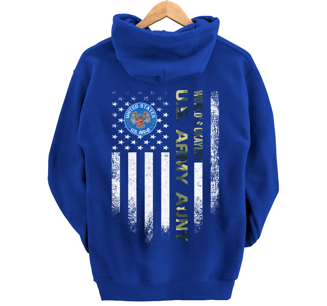 Vintage USA American Flag World's Okayest Army Veteran Aunt Pullover Hoodie