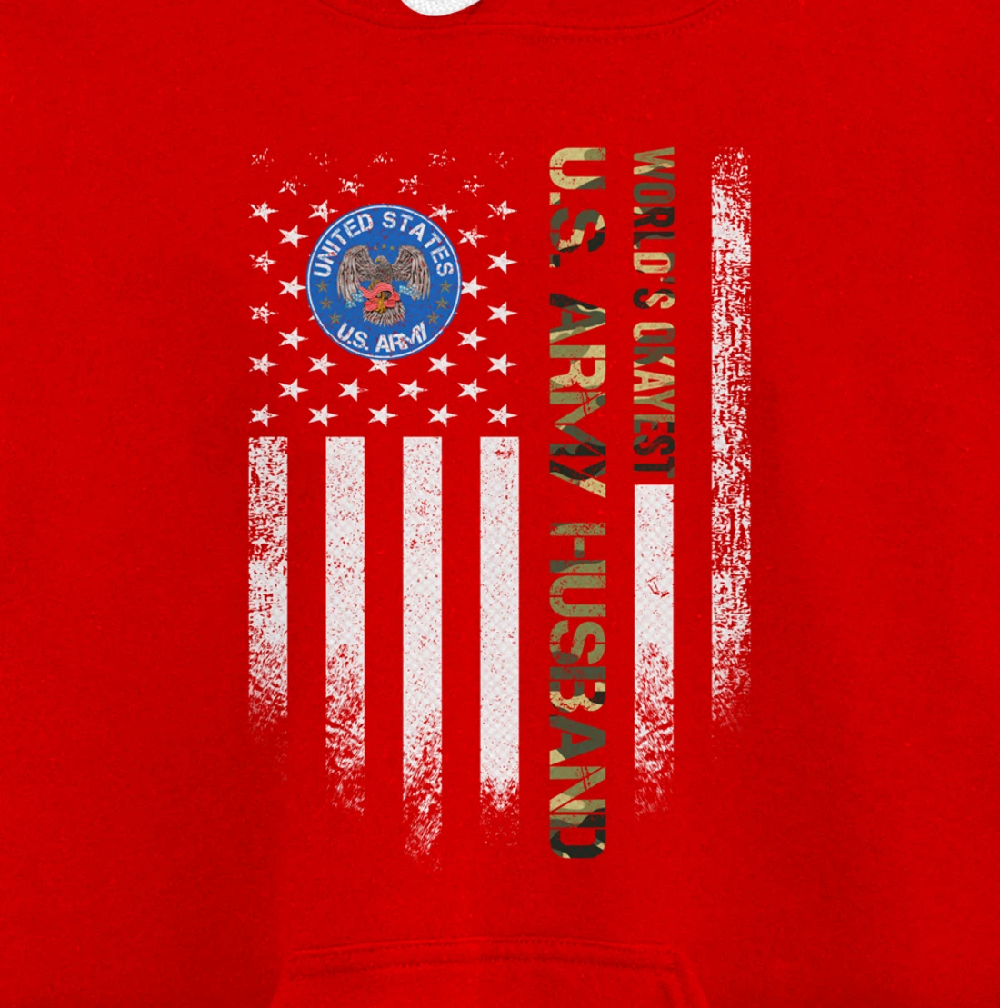 Vintage American Flag World's Okayest Army Veteran Husband Pullover Hoodie