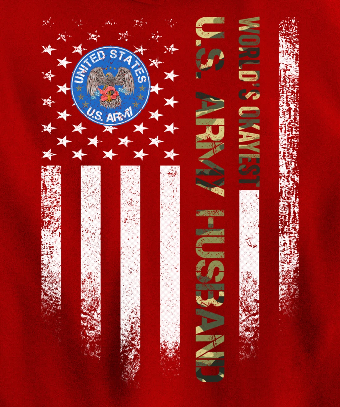 Vintage American Flag World's Okayest Army Veteran Husband Pullover Hoodie