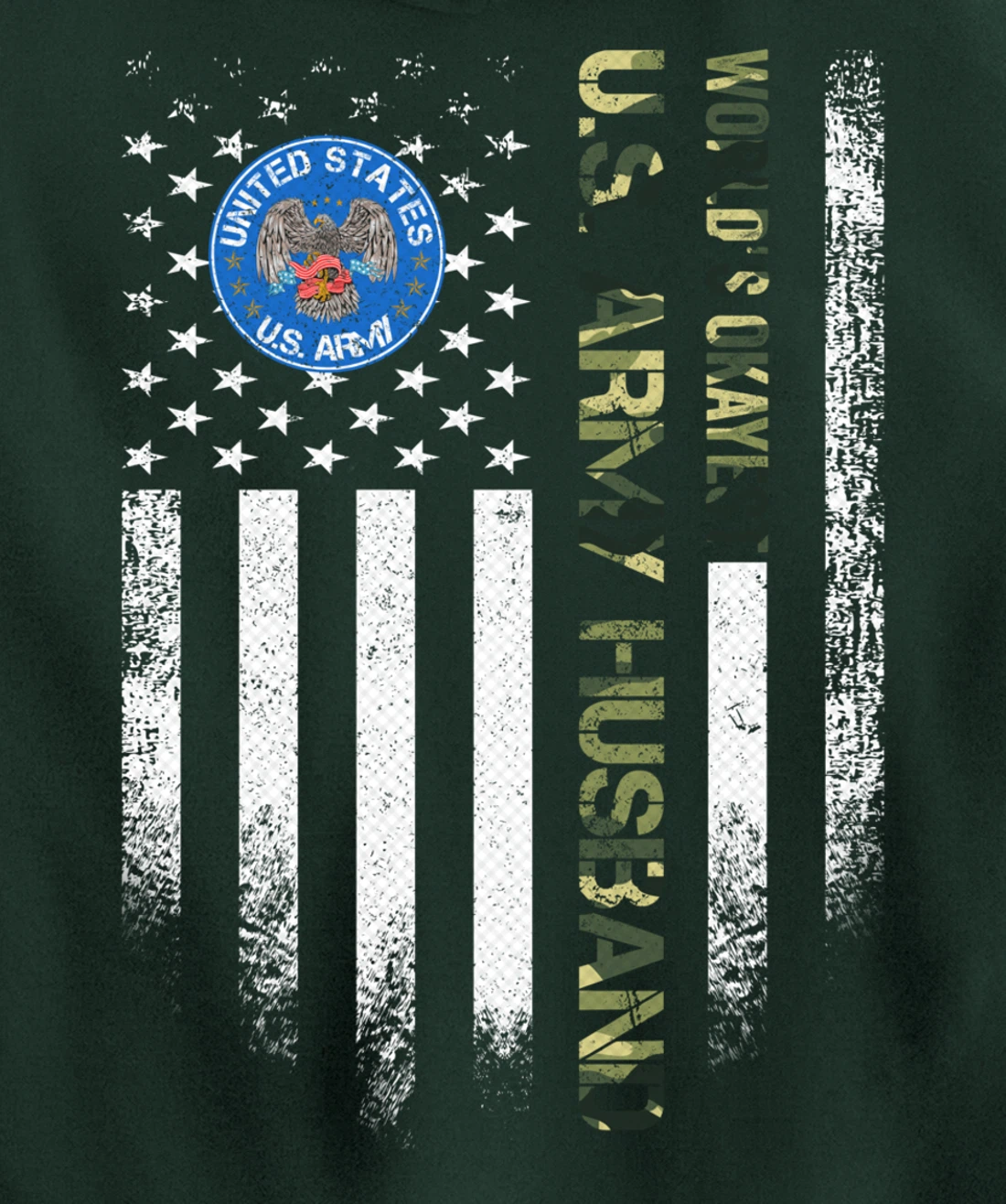 Vintage American Flag World's Okayest Army Veteran Husband Pullover Hoodie