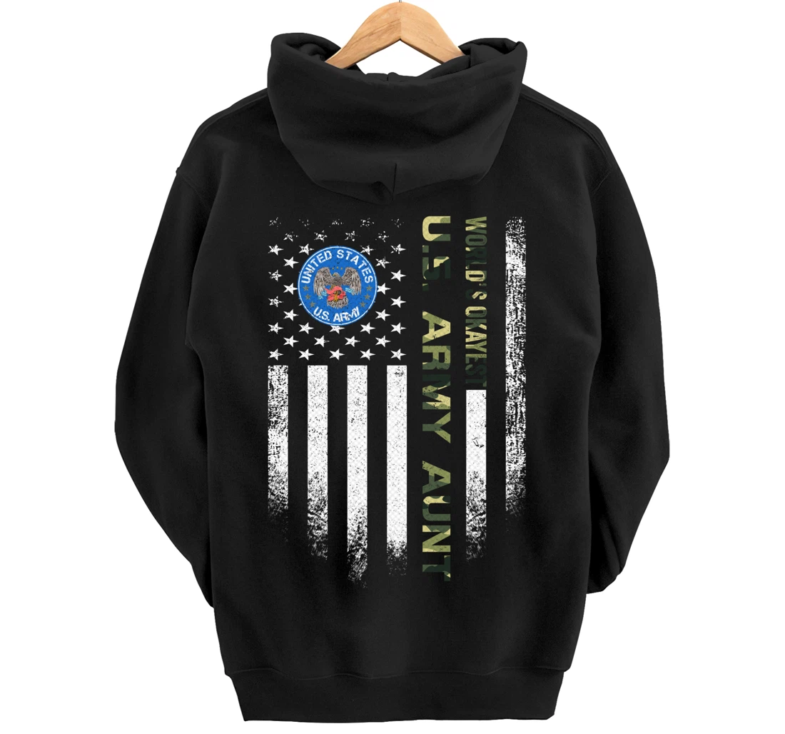 Vintage USA American Flag World's Okayest Army Veteran Aunt Pullover Hoodie