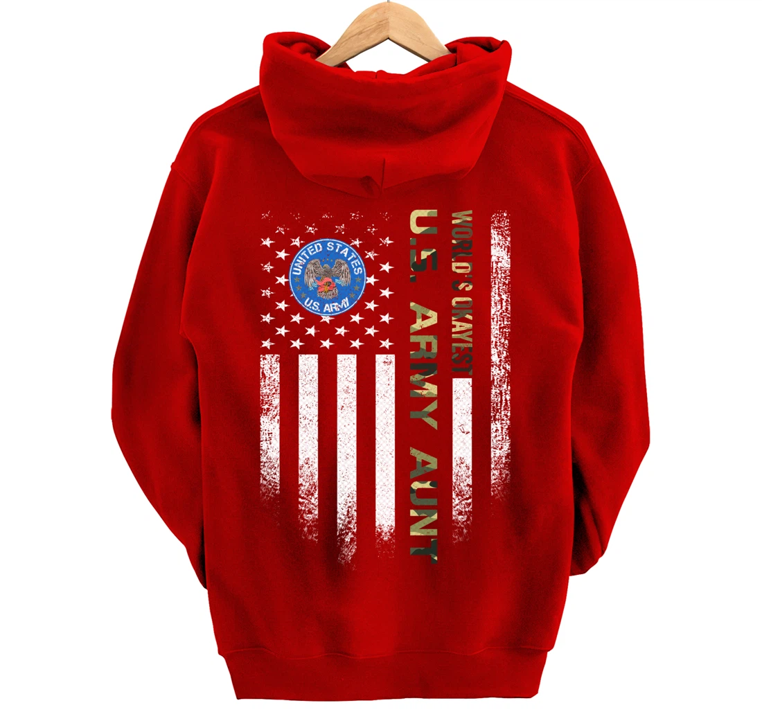 Vintage USA American Flag World's Okayest Army Veteran Aunt Pullover Hoodie