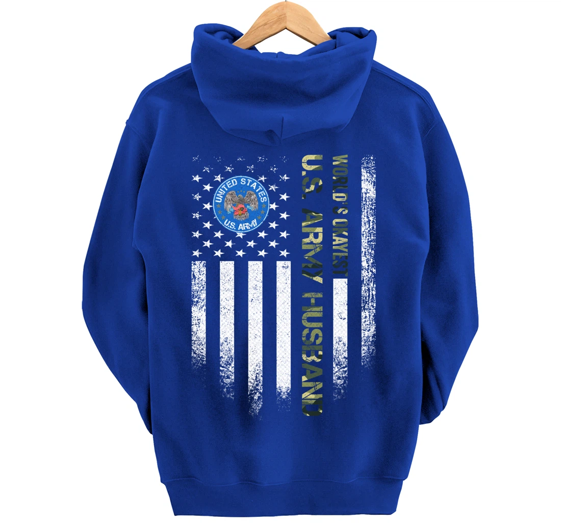 Vintage American Flag World's Okayest Army Veteran Husband Pullover Hoodie