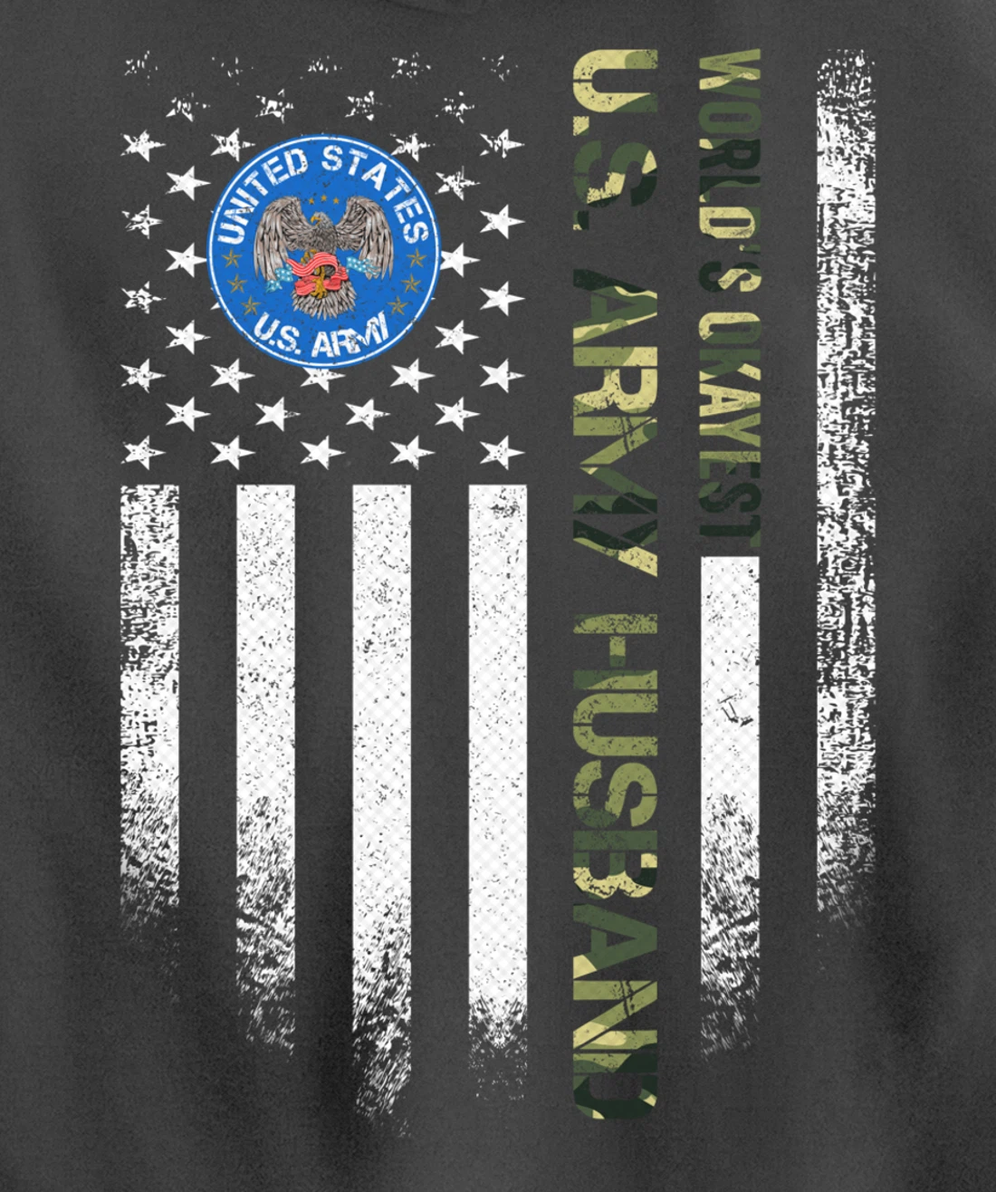 Vintage American Flag World's Okayest Army Veteran Husband Pullover Hoodie