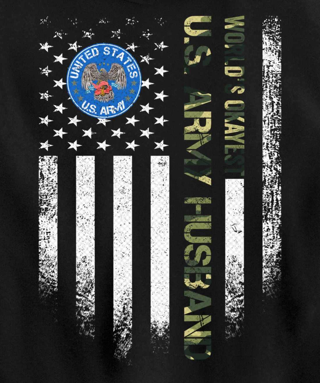 Vintage American Flag World's Okayest Army Veteran Husband Pullover Hoodie