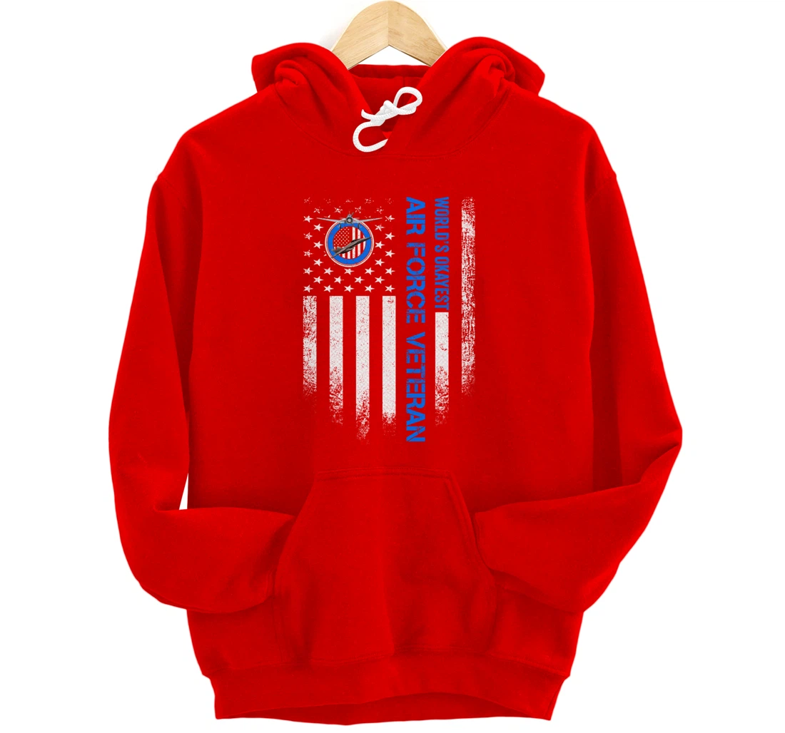 Vintage USA American Flag World's Okayest Air Force Veteran Pullover Hoodie