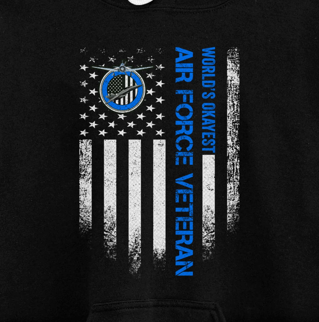 Vintage USA American Flag World's Okayest Air Force Veteran Pullover Hoodie