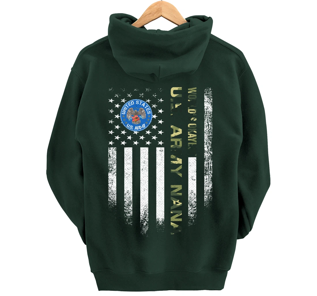 Vintage USA American Flag World's Okayest Army Veteran Nana Pullover Hoodie