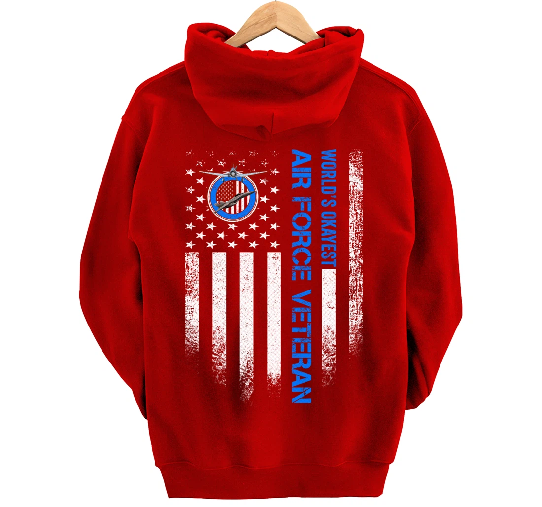 Vintage USA American Flag World's Okayest Air Force Veteran Pullover Hoodie