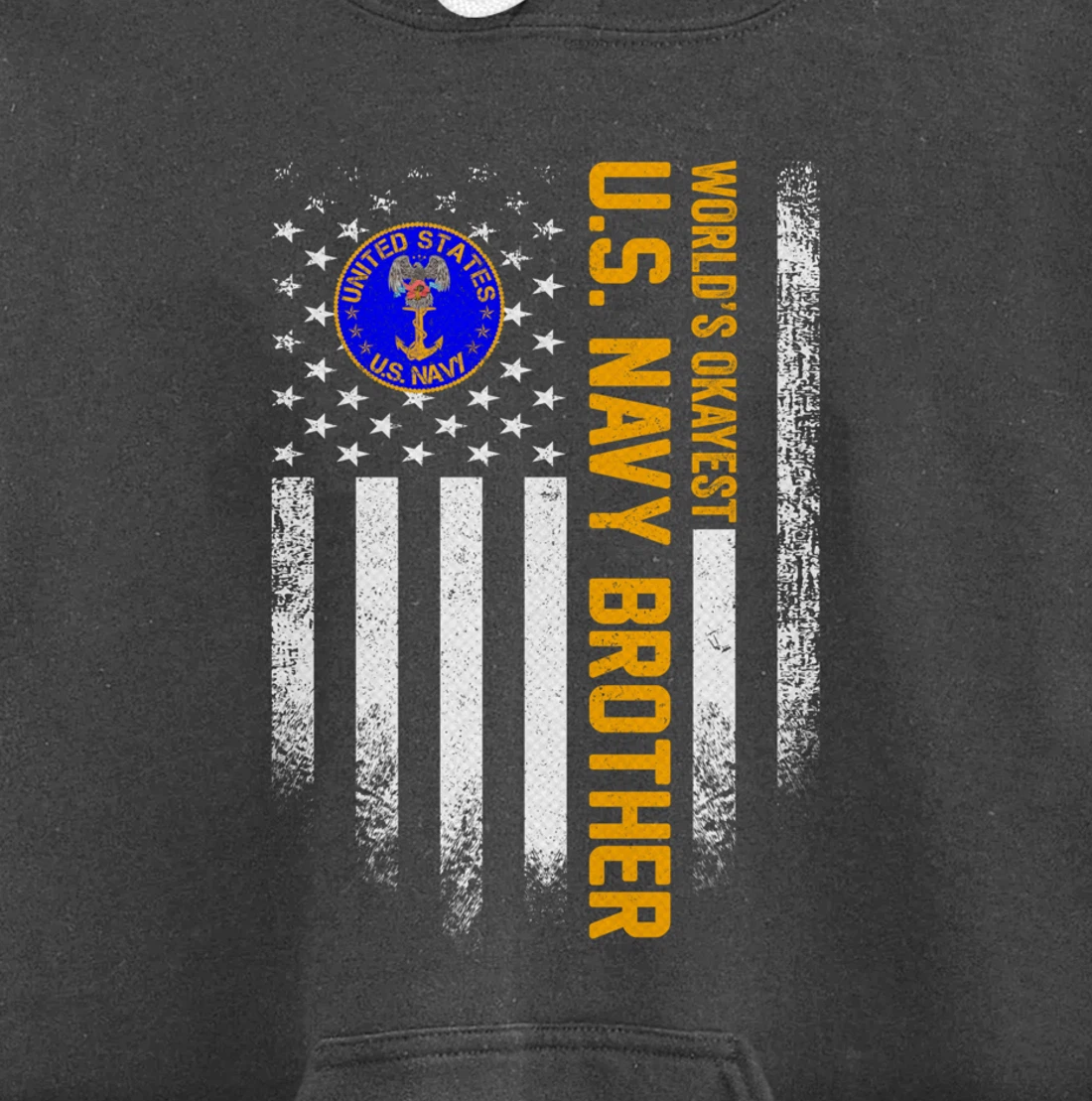 Vintage USA Flag World's Okayest US Navy Veteran Brother Pullover Hoodie