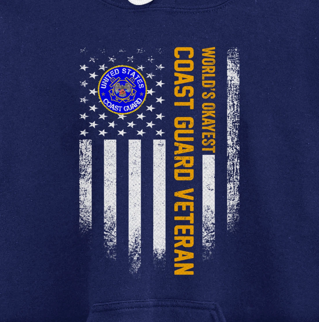 Vintage American Flag World's Okayest US Coast Guard Veteran Pullover Hoodie