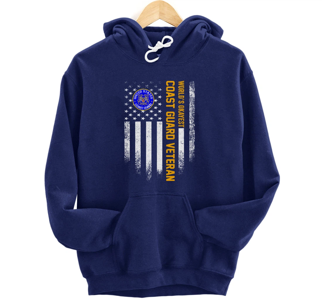 Vintage American Flag World's Okayest US Coast Guard Veteran Pullover Hoodie