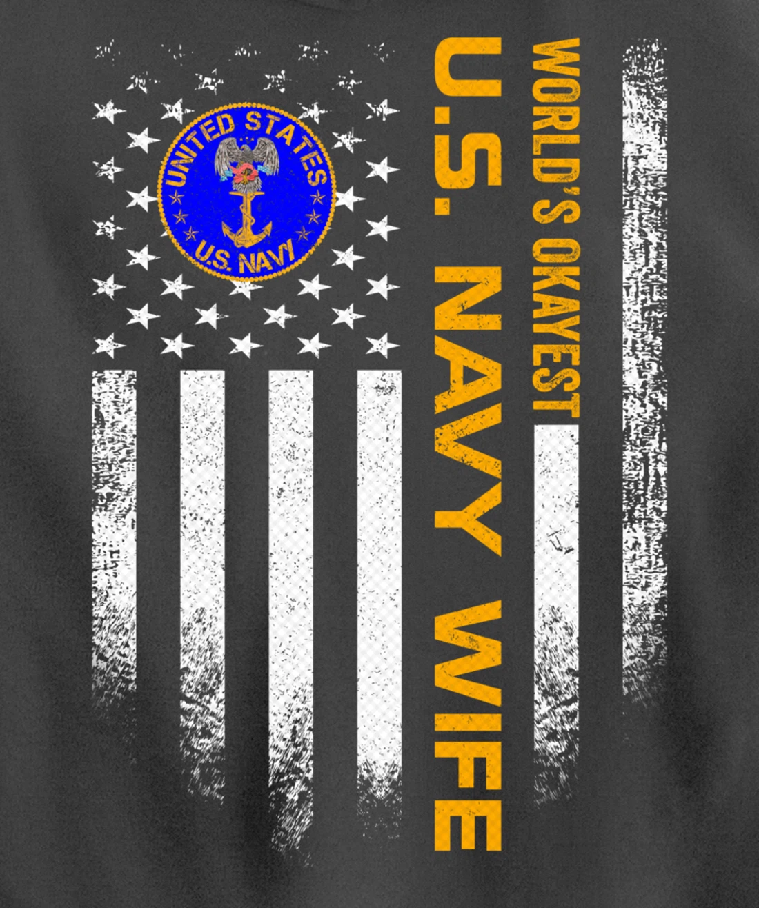 Vintage USA American Flag World's Okayest Navy Veteran Wife Pullover Hoodie