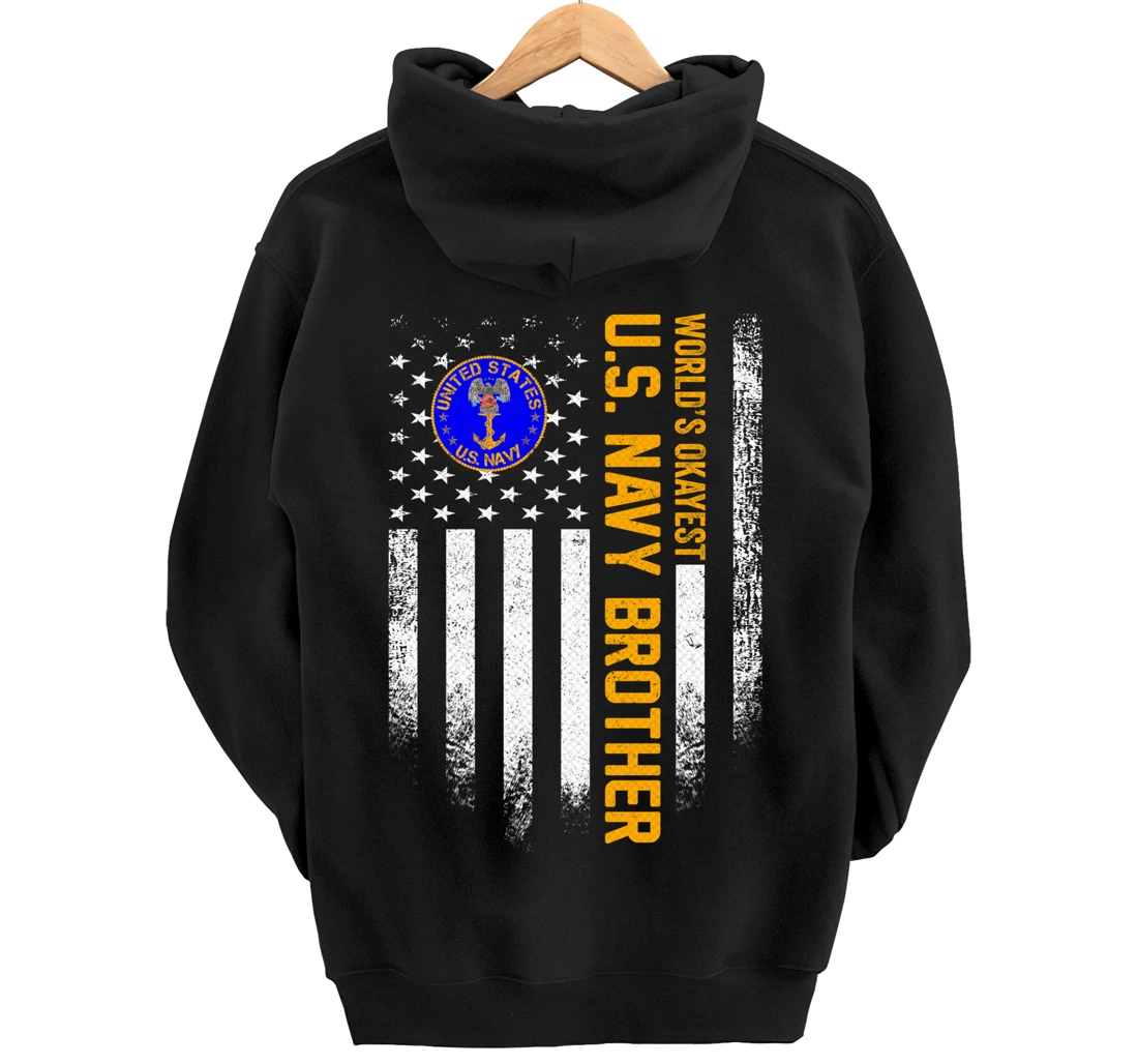 Vintage USA Flag World's Okayest US Navy Veteran Brother Pullover Hoodie