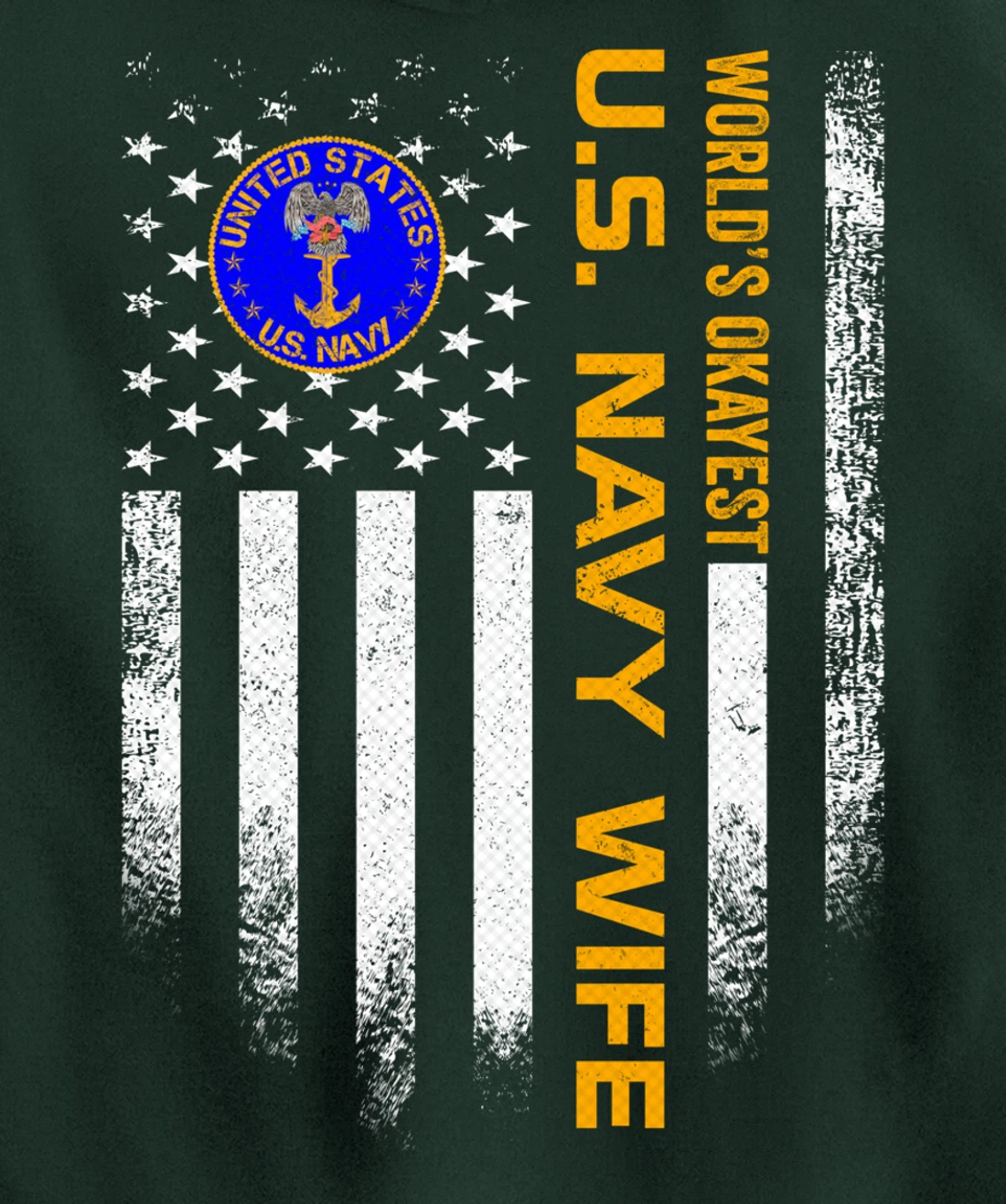 Vintage USA American Flag World's Okayest Navy Veteran Wife Pullover Hoodie