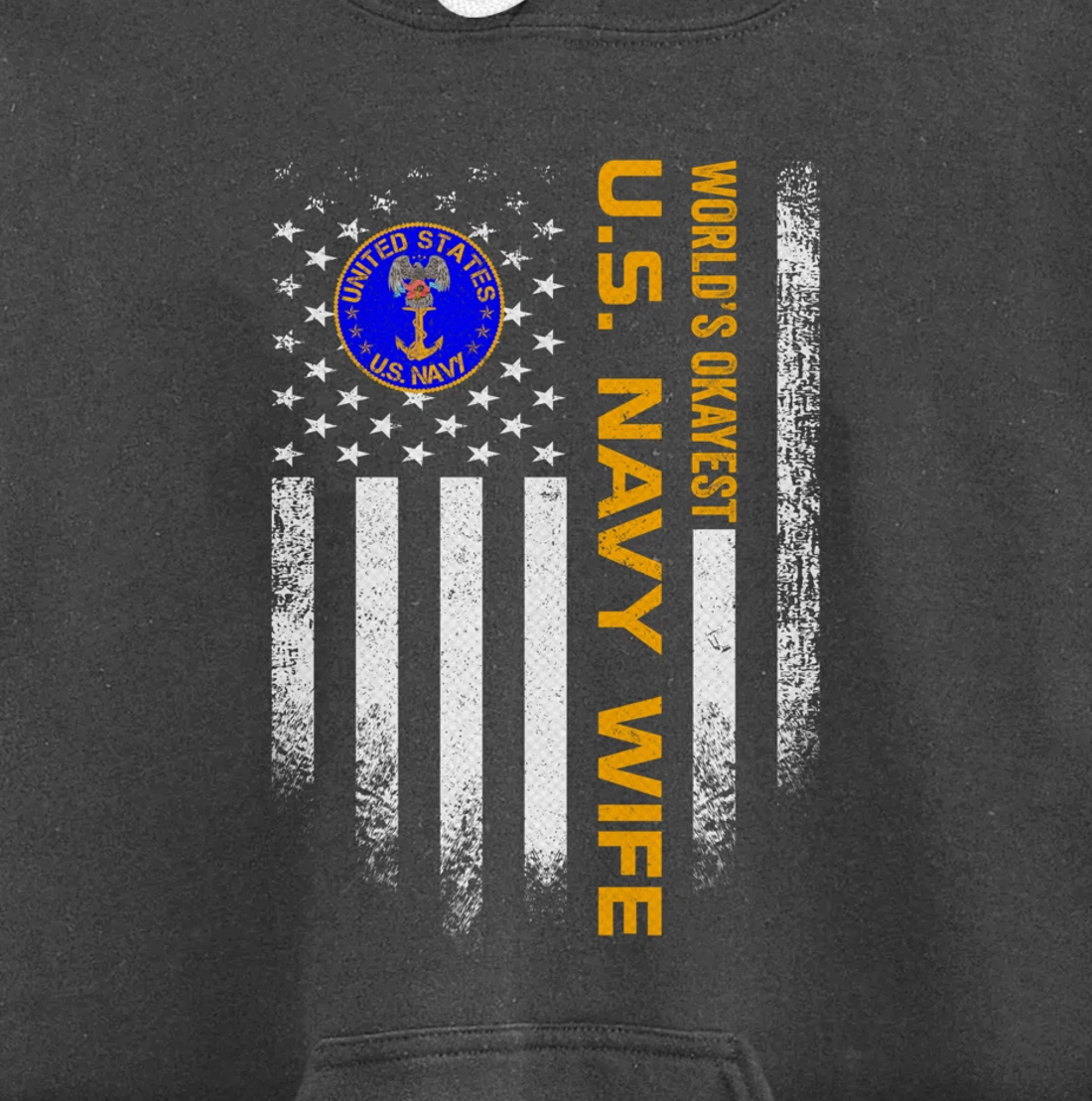 Vintage USA American Flag World's Okayest Navy Veteran Wife Pullover Hoodie