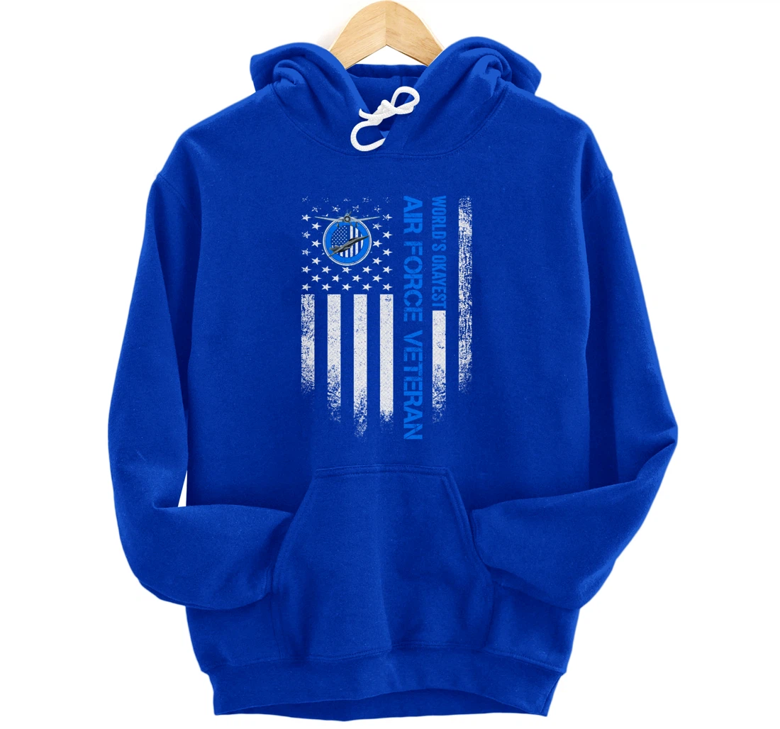 Vintage USA American Flag World's Okayest Air Force Veteran Pullover Hoodie