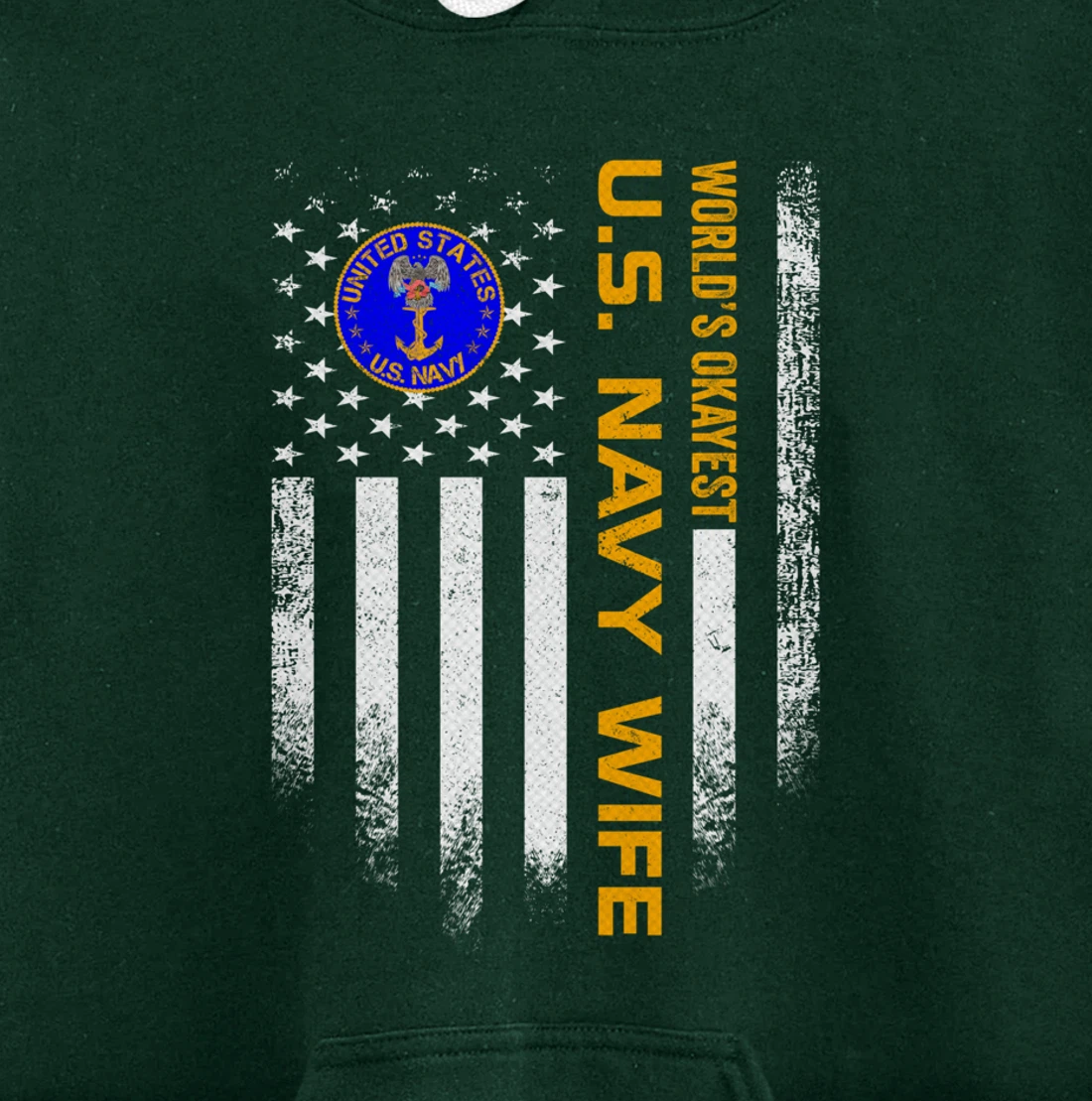 Vintage USA American Flag World's Okayest Navy Veteran Wife Pullover Hoodie