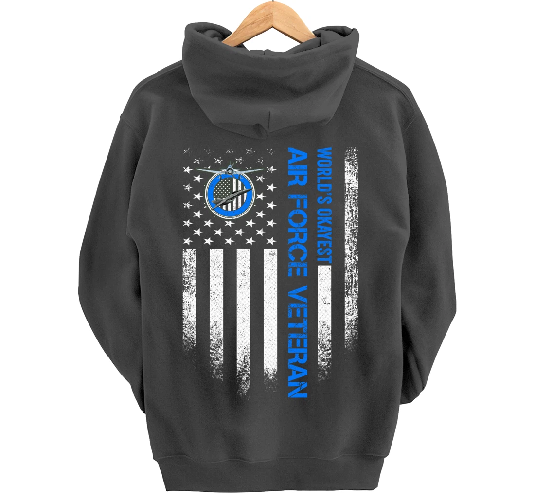 Vintage USA American Flag World's Okayest Air Force Veteran Pullover Hoodie