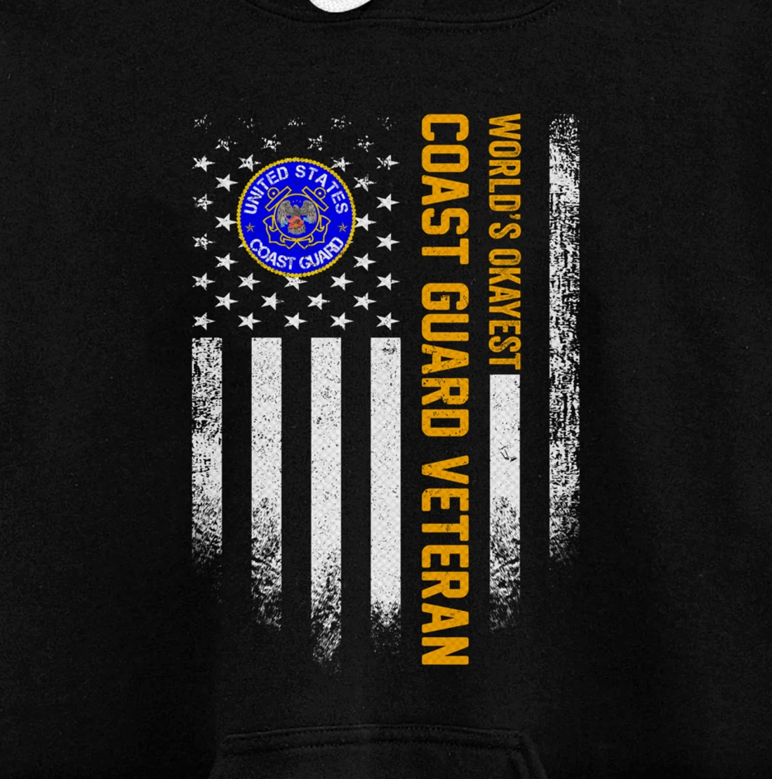 Vintage American Flag World's Okayest US Coast Guard Veteran Pullover Hoodie