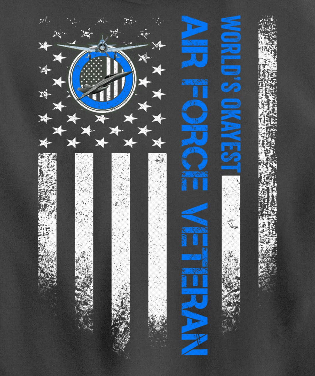 Vintage USA American Flag World's Okayest Air Force Veteran Pullover Hoodie