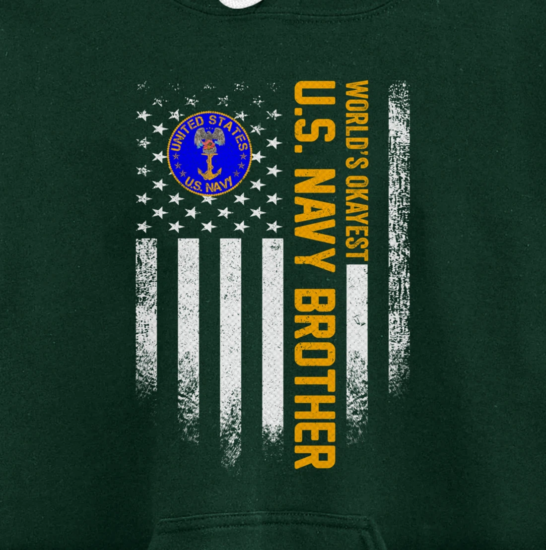 Vintage USA Flag World's Okayest US Navy Veteran Brother Pullover Hoodie