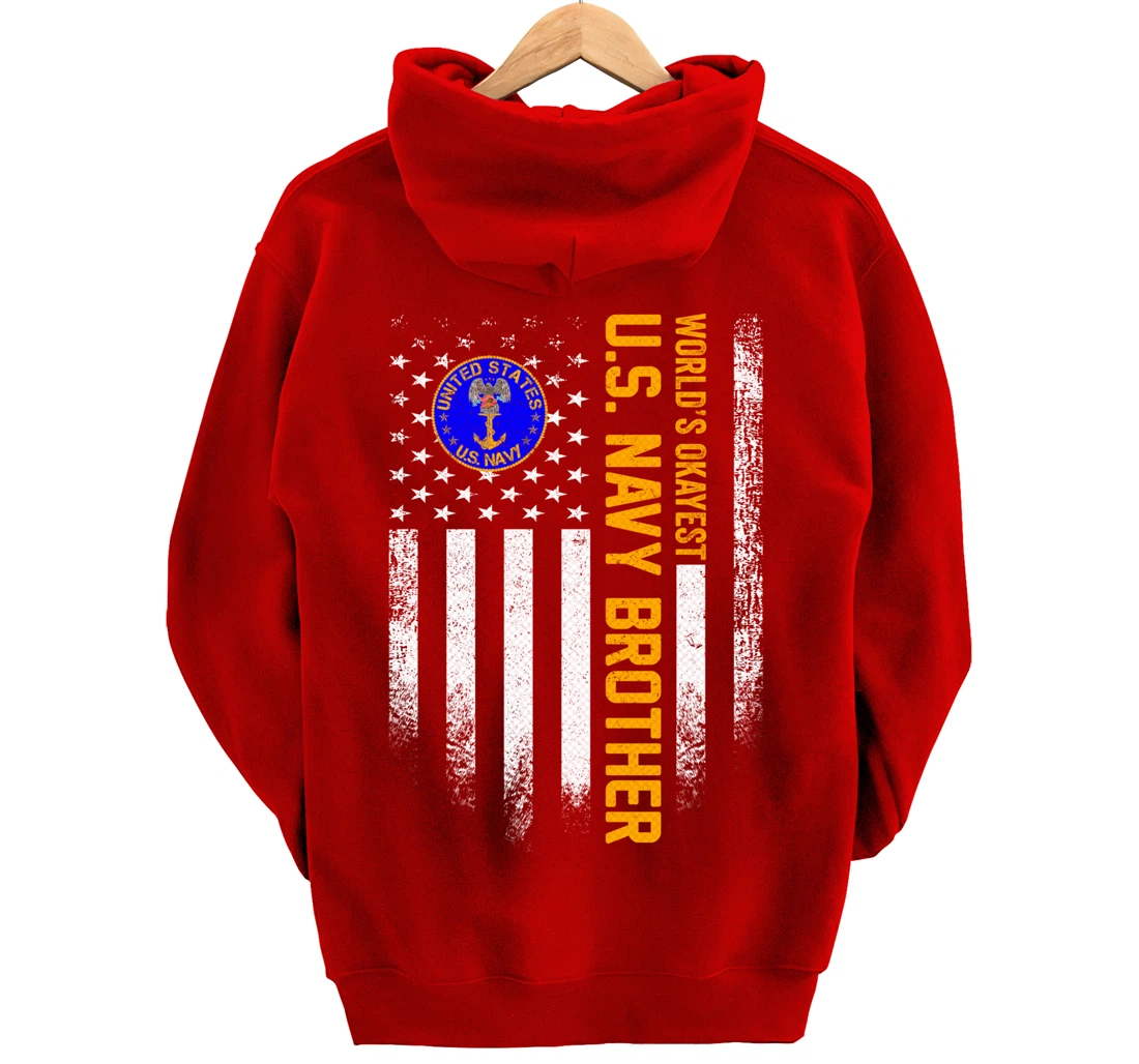 Vintage USA Flag World's Okayest US Navy Veteran Brother Pullover Hoodie