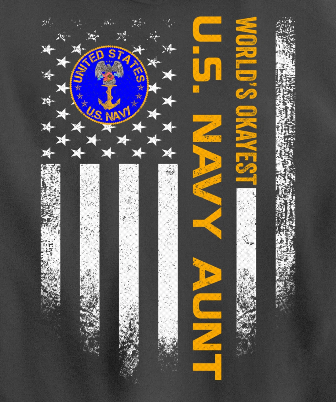 Vintage USA American Flag World's Okayest Navy Veteran Aunt Pullover Hoodie