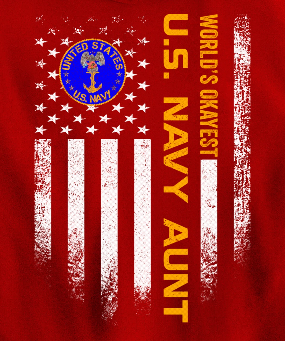 Vintage USA American Flag World's Okayest Navy Veteran Aunt Pullover Hoodie