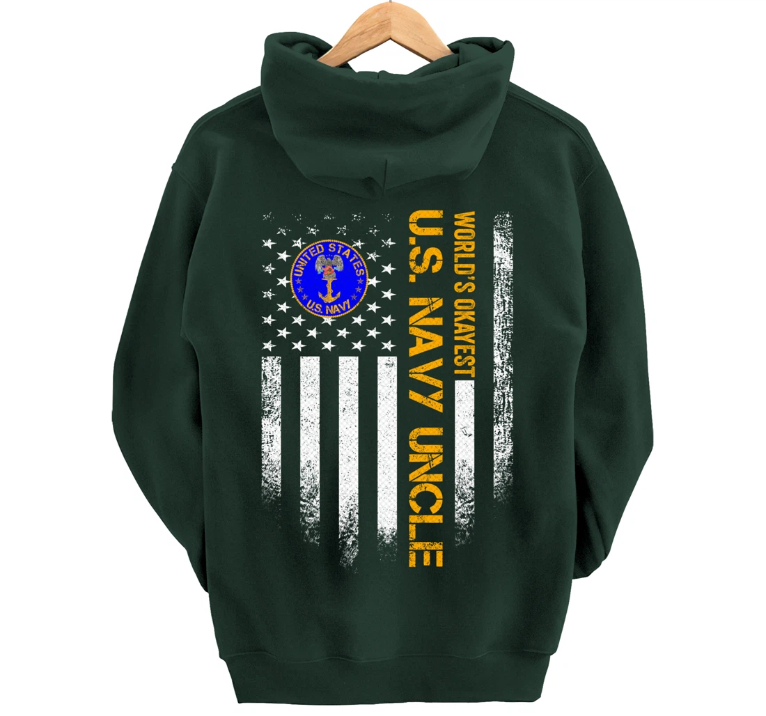 Vintage USA American Flag World's Okayest Navy Veteran Uncle Pullover Hoodie