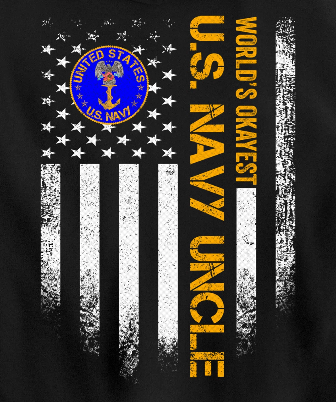 Vintage USA American Flag World's Okayest Navy Veteran Uncle Pullover Hoodie