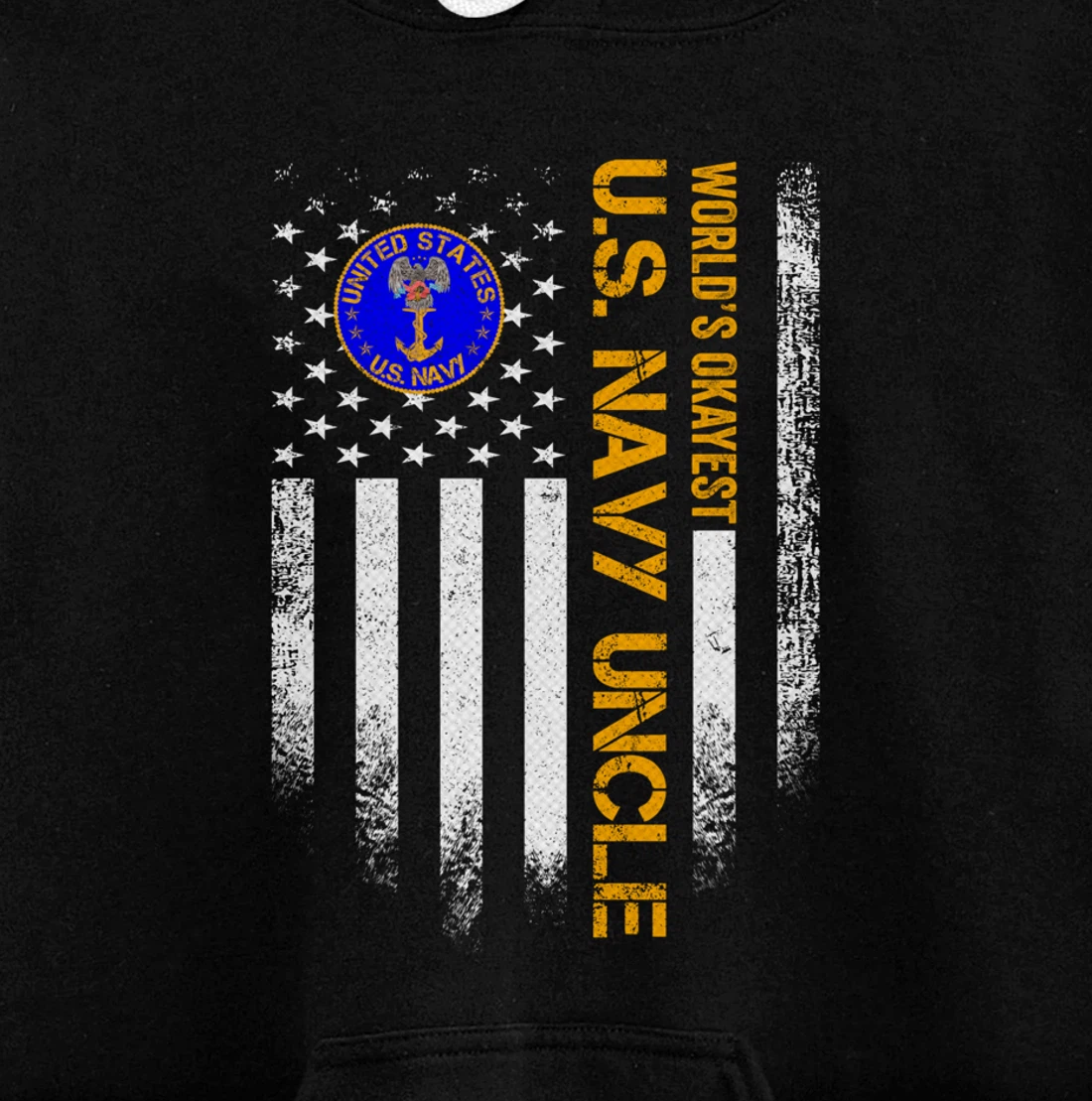 Vintage USA American Flag World's Okayest Navy Veteran Uncle Pullover Hoodie