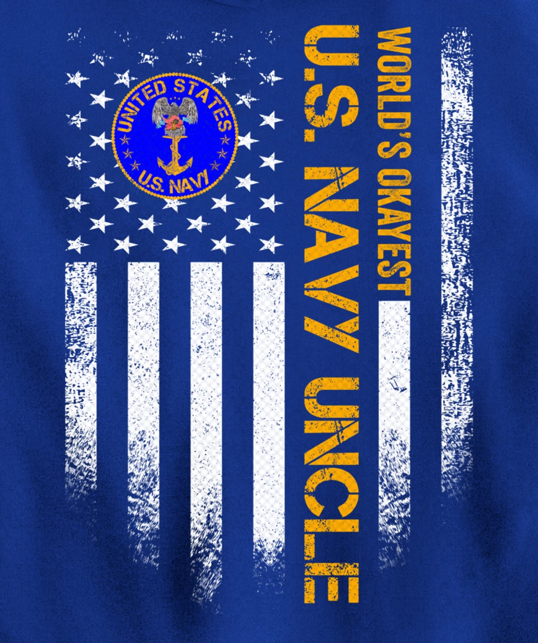 Vintage USA American Flag World's Okayest Navy Veteran Uncle Pullover Hoodie