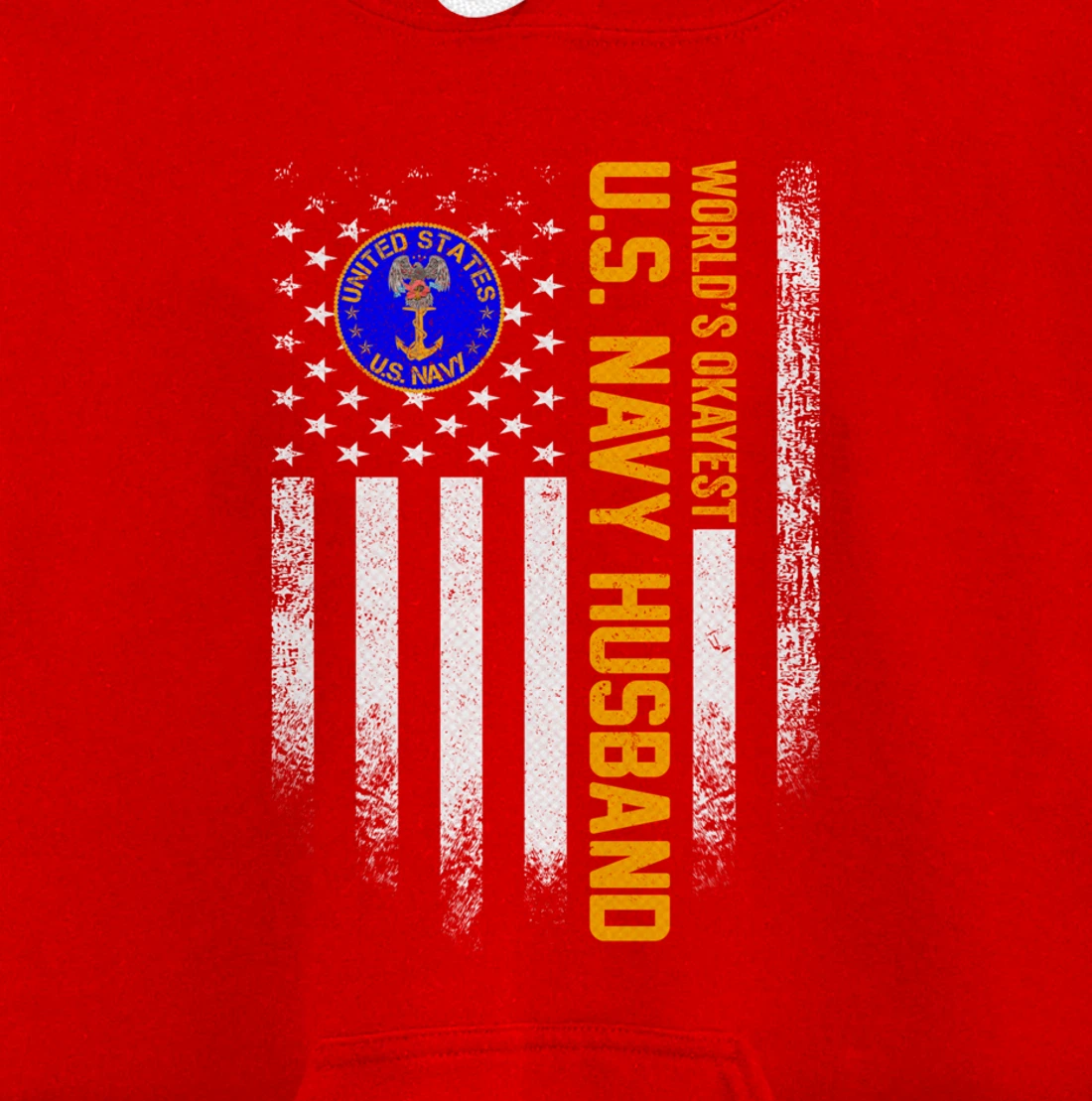 Vintage American Flag World's Okayest Navy Veteran Husband Pullover Hoodie