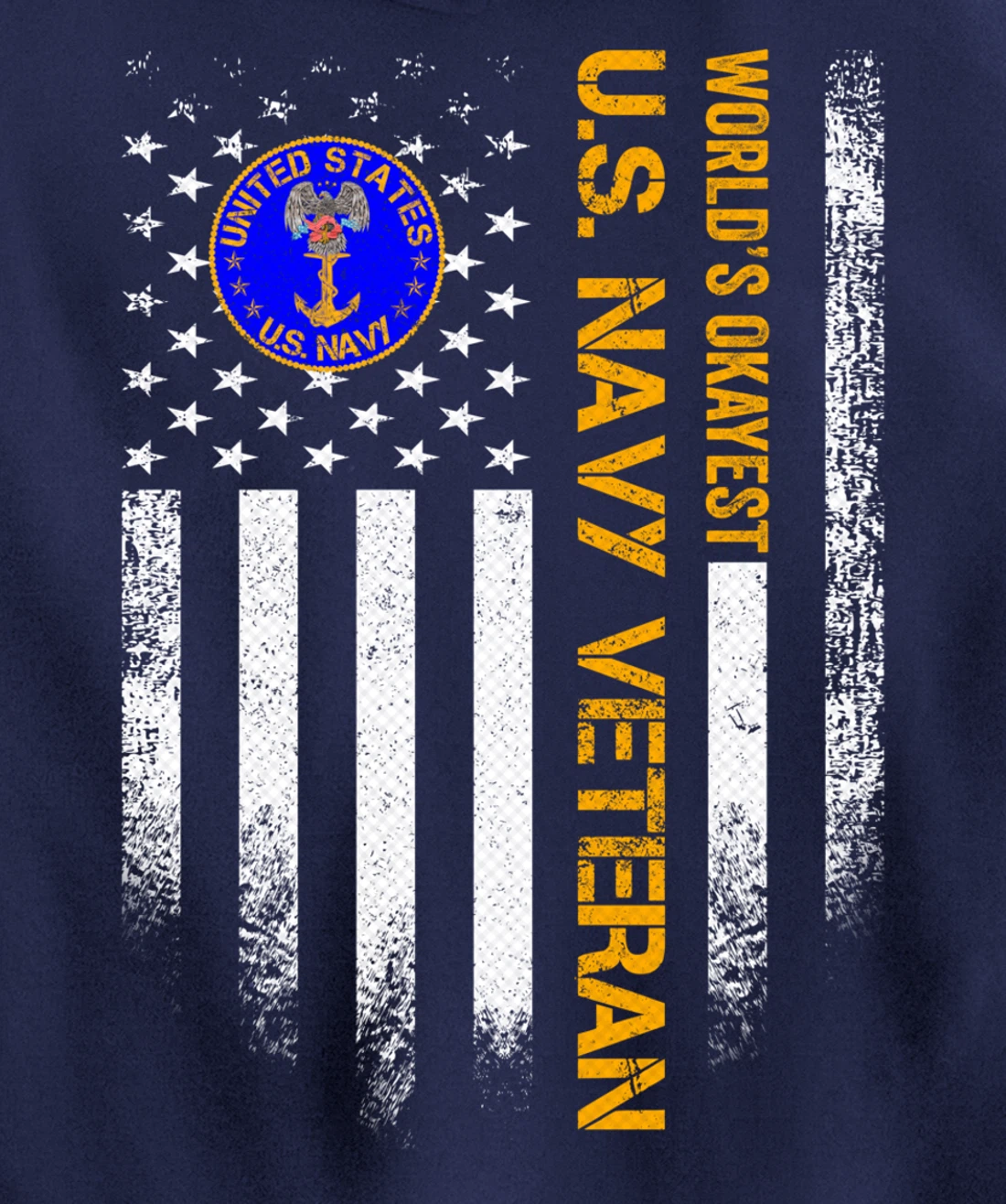 Vintage USA American Flag World's Okayest US Navy Veteran Pullover Hoodie