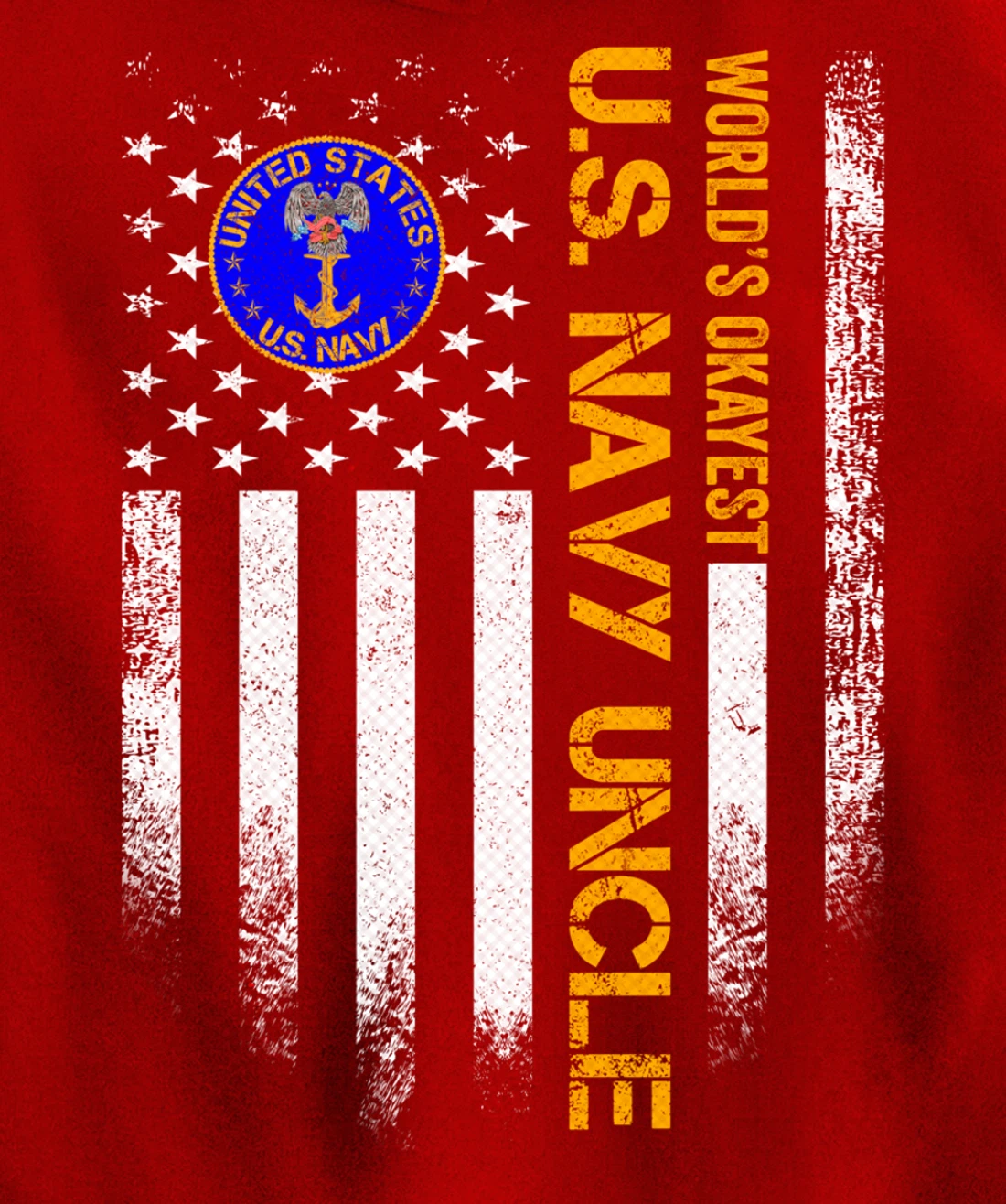 Vintage USA American Flag World's Okayest Navy Veteran Uncle Pullover Hoodie